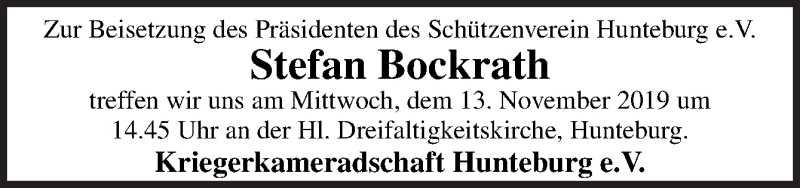  Traueranzeige für Stefan Bockrath vom 11.11.2019 aus Neue Osnabrücker Zeitung GmbH & Co. KG