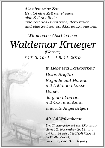 Traueranzeige von Waldemar Krueger von Neue Osnabrücker Zeitung GmbH & Co. KG