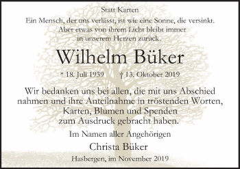 Traueranzeige von Wilhelm Büker von Neue Osnabrücker Zeitung GmbH & Co. KG