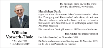 Traueranzeige von Wilhelm Vorwerk-Thole von Neue Osnabrücker Zeitung GmbH & Co. KG