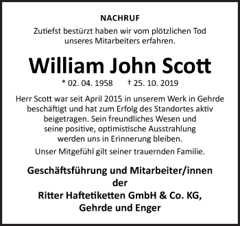 Traueranzeige von William John Scott von Neue Osnabrücker Zeitung GmbH & Co. KG
