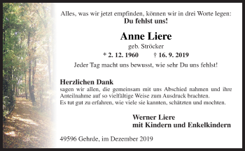 Traueranzeige von Anne Liere von Neue Osnabrücker Zeitung GmbH & Co. KG