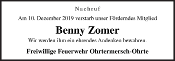 Traueranzeige von Benny Zomer von Neue Osnabrücker Zeitung GmbH & Co. KG