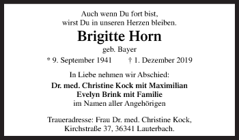 Traueranzeige von Brigitte Horn von Neue Osnabrücker Zeitung GmbH & Co. KG