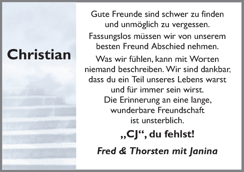  Traueranzeige für Christian jansen vom 27.12.2019 aus Neue Osnabrücker Zeitung GmbH & Co. KG