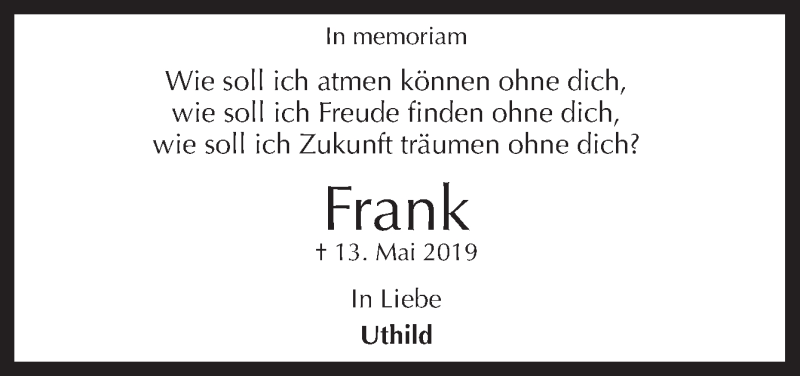  Traueranzeige für Frank Huhmann vom 13.12.2019 aus Neue Osnabrücker Zeitung GmbH & Co. KG