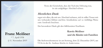 Traueranzeige von Franz Meißner von Neue Osnabrücker Zeitung GmbH & Co. KG