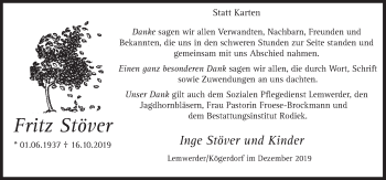 Traueranzeige von Fritz Stöver von Neue Osnabrücker Zeitung GmbH & Co. KG