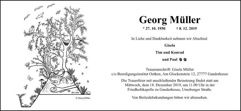  Traueranzeige für Georg Müller vom 11.12.2019 aus Neue Osnabrücker Zeitung GmbH & Co. KG