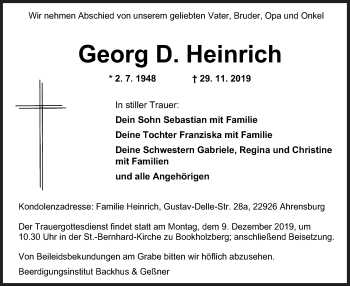 Traueranzeige von Georg D. Heinrich von Neue Osnabrücker Zeitung GmbH & Co. KG