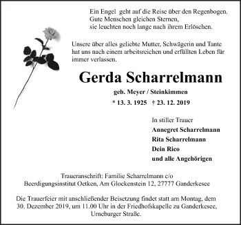 Traueranzeige von Gerda Scharrelmann von Neue Osnabrücker Zeitung GmbH & Co. KG