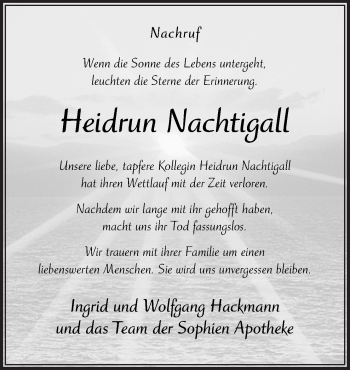 Traueranzeige von Heidrun Nachtigall von Neue Osnabrücker Zeitung GmbH & Co. KG