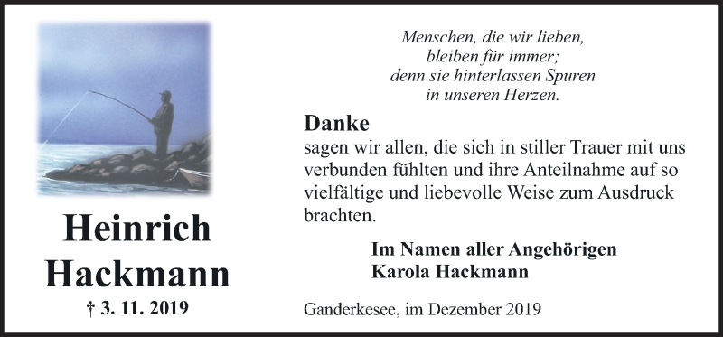  Traueranzeige für Heinrich Hackmann vom 14.12.2019 aus Neue Osnabrücker Zeitung GmbH & Co. KG