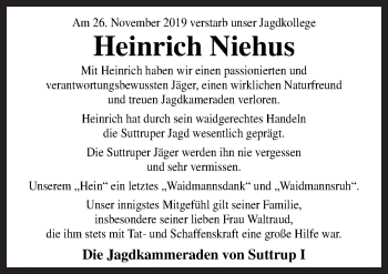 Traueranzeige von Heinrich Niehus von Neue Osnabrücker Zeitung GmbH & Co. KG