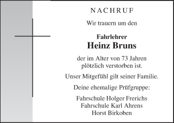 Traueranzeige von Heinz Bruns von Neue Osnabrücker Zeitung GmbH & Co. KG