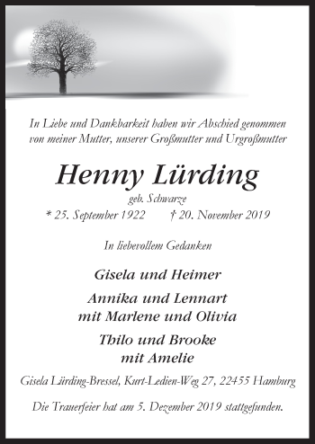 Traueranzeige von Henny Lürding von Neue Osnabrücker Zeitung GmbH & Co. KG