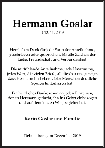 Traueranzeige von Hermann Goslar von Neue Osnabrücker Zeitung GmbH & Co. KG