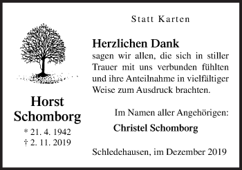 Traueranzeige von Horst Schomborg von Neue Osnabrücker Zeitung GmbH & Co. KG