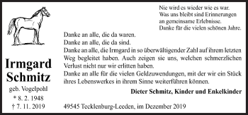 Traueranzeige von Irmgard Schmitz von Neue Osnabrücker Zeitung GmbH & Co. KG