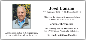 Traueranzeige von Josef Etmann von Neue Osnabrücker Zeitung GmbH & Co. KG