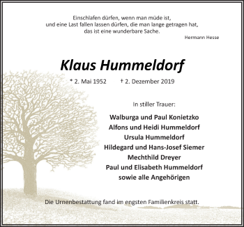 Traueranzeige von Klaus Hummeldorf von Neue Osnabrücker Zeitung GmbH & Co. KG