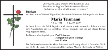 Traueranzeige von Maria Teismann von Neue Osnabrücker Zeitung GmbH & Co. KG