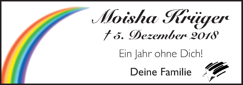 Traueranzeige für Moisha Krüger vom 05.12.2019 aus Neue Osnabrücker Zeitung GmbH & Co. KG