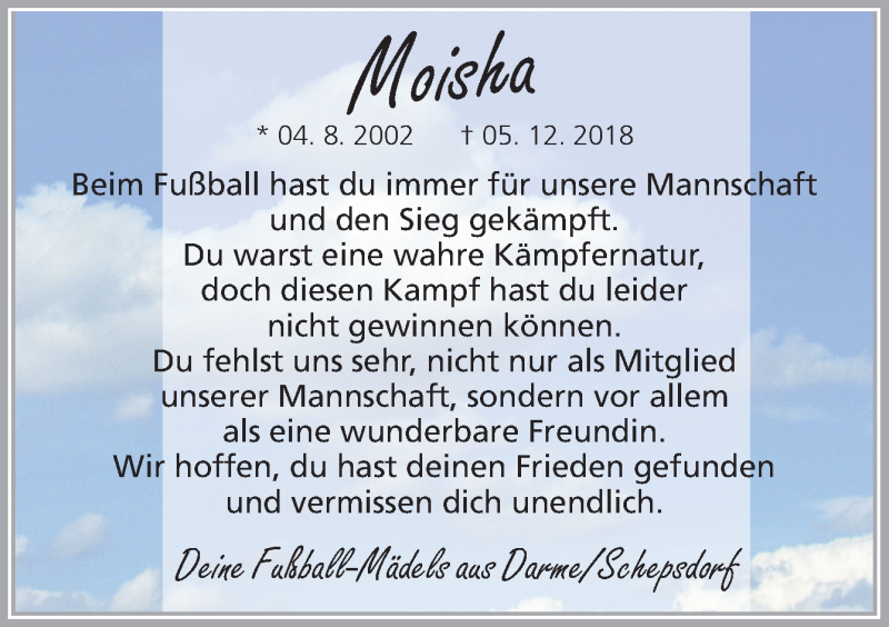  Traueranzeige für Moisha Krüger vom 05.12.2019 aus Neue Osnabrücker Zeitung GmbH & Co. KG