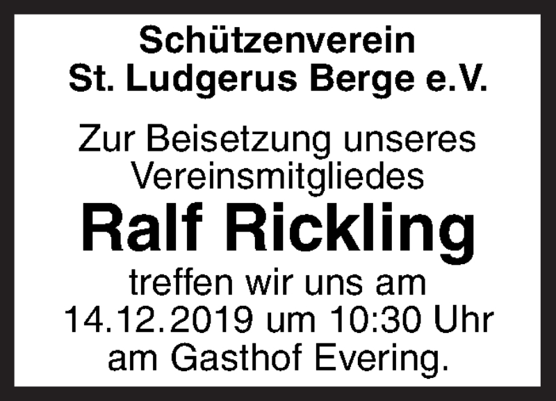  Traueranzeige für Ralf Rickling vom 13.12.2019 aus Neue Osnabrücker Zeitung GmbH & Co. KG