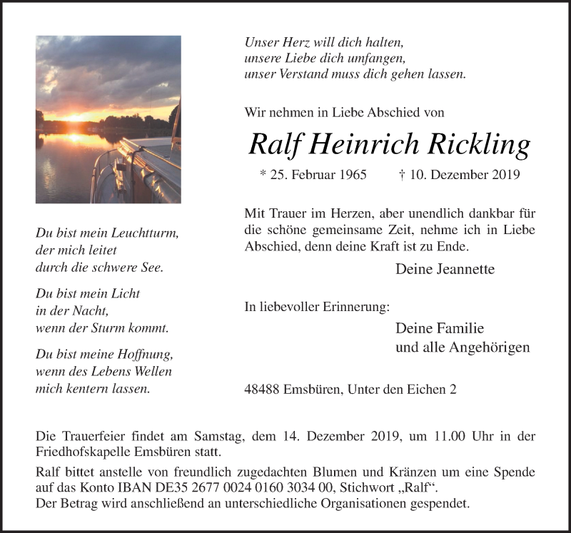  Traueranzeige für Ralf Heinrich Rickling vom 12.12.2019 aus Neue Osnabrücker Zeitung GmbH & Co. KG
