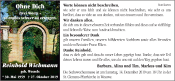 Traueranzeige von Reinhold Wichmann von Neue Osnabrücker Zeitung GmbH & Co. KG