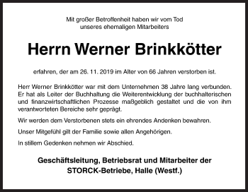 Traueranzeige von Werner Brinkkötter von Neue Osnabrücker Zeitung GmbH & Co. KG