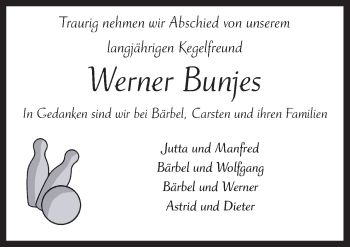 Traueranzeige von Werner Bunjes von Neue Osnabrücker Zeitung GmbH & Co. KG