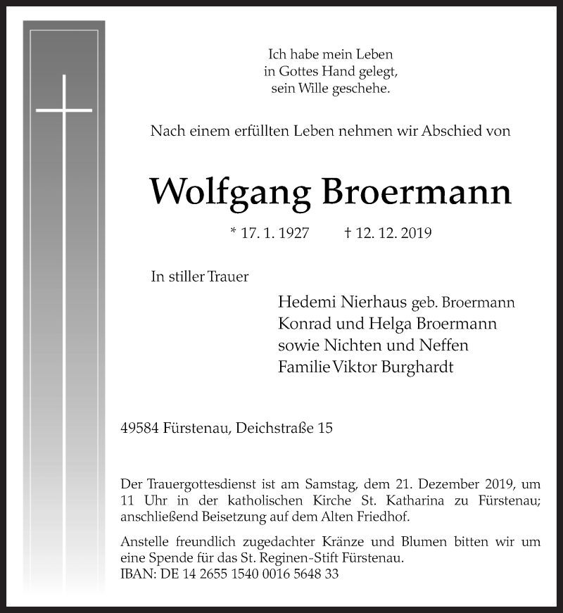  Traueranzeige für Wolfgang Broermann vom 16.12.2019 aus Neue Osnabrücker Zeitung GmbH & Co. KG