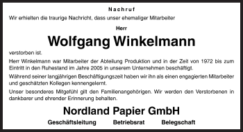 Traueranzeige von Wolfgang Winkelmann von Neue Osnabrücker Zeitung GmbH & Co. KG