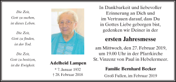Traueranzeige von Adelheid Lampen von Neue Osnabrücker Zeitung GmbH & Co. KG
