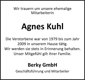 Traueranzeige von Agnes Kuhl von Neue Osnabrücker Zeitung GmbH & Co. KG