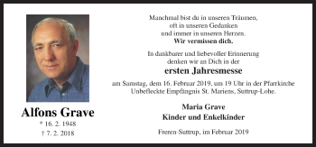 Traueranzeige von Alfons Grave von Neue Osnabrücker Zeitung GmbH & Co. KG