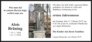 Traueranzeige von Alois Brüning von Neue Osnabrücker Zeitung GmbH & Co. KG