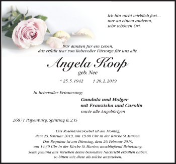 Traueranzeige von Angela Koop von Neue Osnabrücker Zeitung GmbH & Co. KG