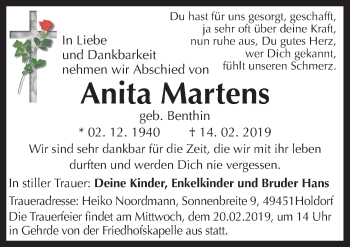 Traueranzeige von Anita Martens von Neue Osnabrücker Zeitung GmbH & Co. KG