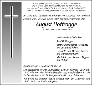 Traueranzeige von August Hoffrogge von Neue Osnabrücker Zeitung GmbH & Co. KG