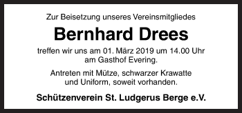 Traueranzeige von Bernhard Drees von Neue Osnabrücker Zeitung GmbH & Co. KG