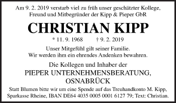Traueranzeige von Christian Kipp von Neue Osnabrücker Zeitung GmbH & Co. KG