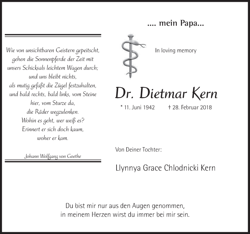  Traueranzeige für Dietmar Kern vom 28.02.2019 aus Neue Osnabrücker Zeitung GmbH & Co. KG