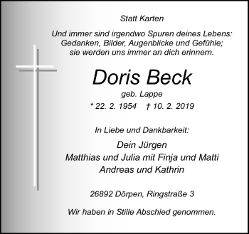 Traueranzeige von Dons Beck von Neue Osnabrücker Zeitung GmbH & Co. KG