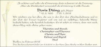 Traueranzeige von Doris Düing von Neue Osnabrücker Zeitung GmbH & Co. KG