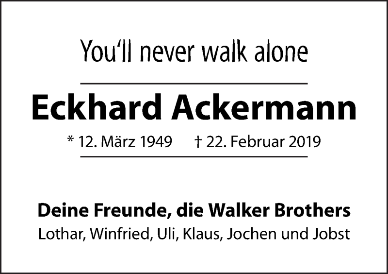 Traueranzeige für Eckhard Ackermann vom 27.02.2019 aus Neue Osnabrücker Zeitung GmbH & Co. KG