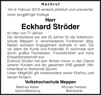 Traueranzeige von Eckhard Ströder von Neue Osnabrücker Zeitung GmbH & Co. KG