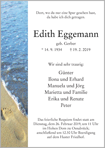 Traueranzeige von Edith Eggemann von Neue Osnabrücker Zeitung GmbH & Co. KG